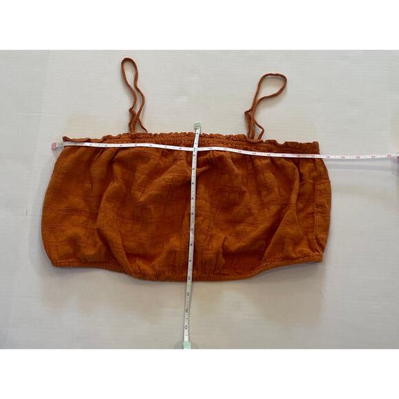 Aerie Burnt Orange Cotton Textured Gathered Crop Top, Spaghetti Straps, XL - Picture 6 of 12